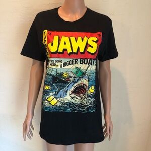 JAWS 80’s Vintage Black Graphic T-Shirt Women’s Size S Short Sleeves Movie Icon